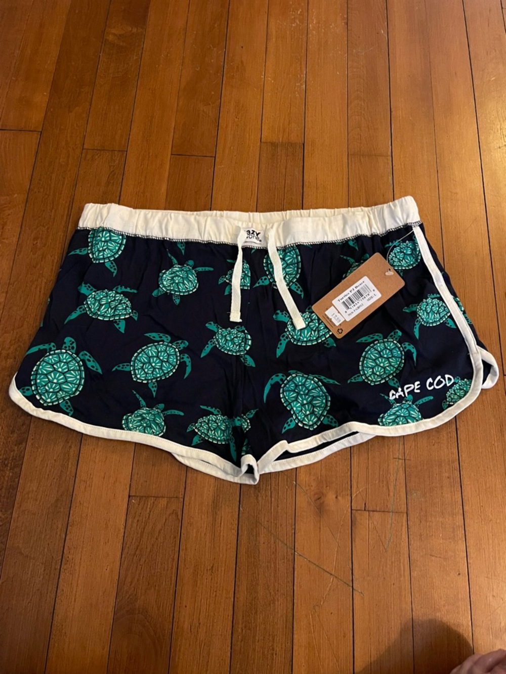 Lazy One Navy Shorts with Teal Turtle Print